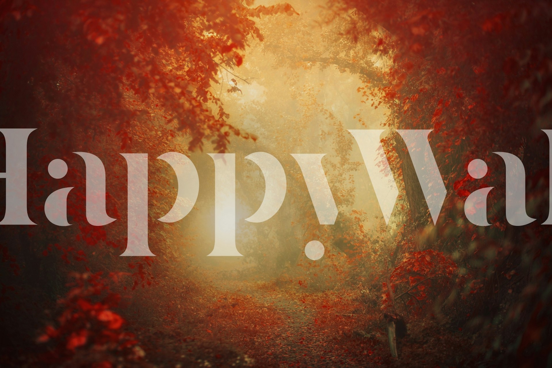 Autumn forest scene with fog and bright red leaves wallpaper