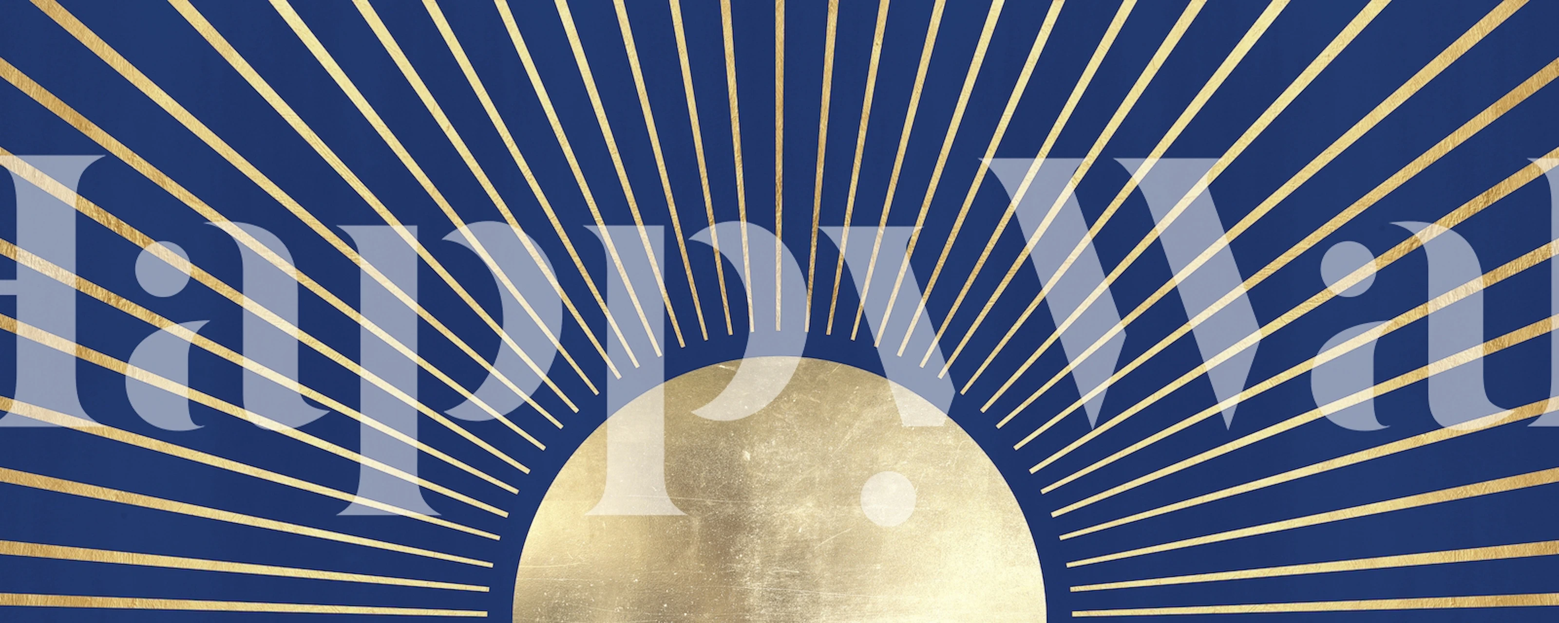 Artistic representation of sunrays mural with radial lines on a deep blue background