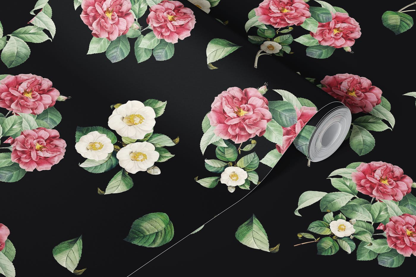 Vintage Japanese Camellia Garden wallpaper roll