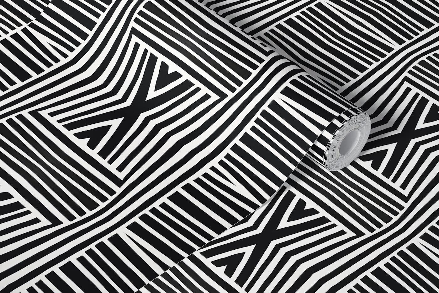 Black And White African Inspired Tribal wallpaper roll