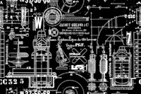 Historic Construction And Technology Pattern White On Black carta da parati