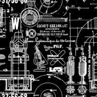 Historic Construction And Technology Pattern White On Black tapete