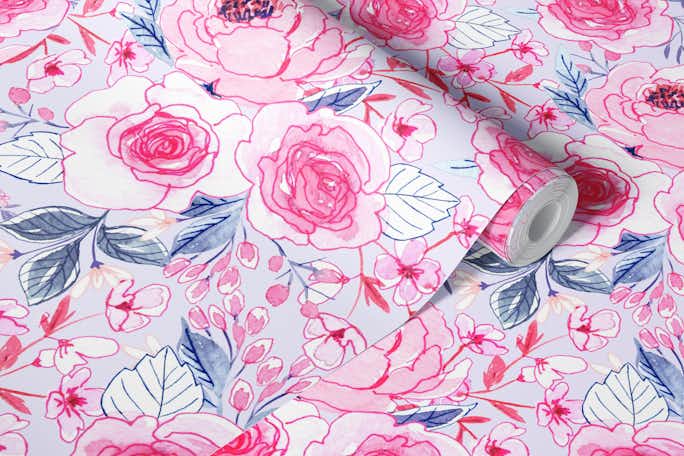 Spring bouquet in pink and bluewallpaper roll