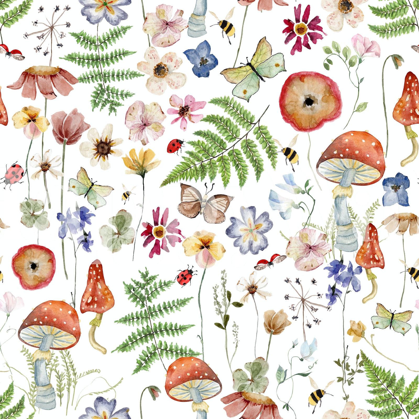 Nursery Woodland Wildflowers And Butterflies wallpaper Free shipping
