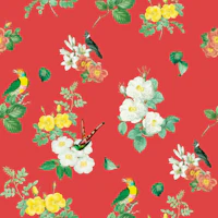 Tropical Bird Garden Red behang