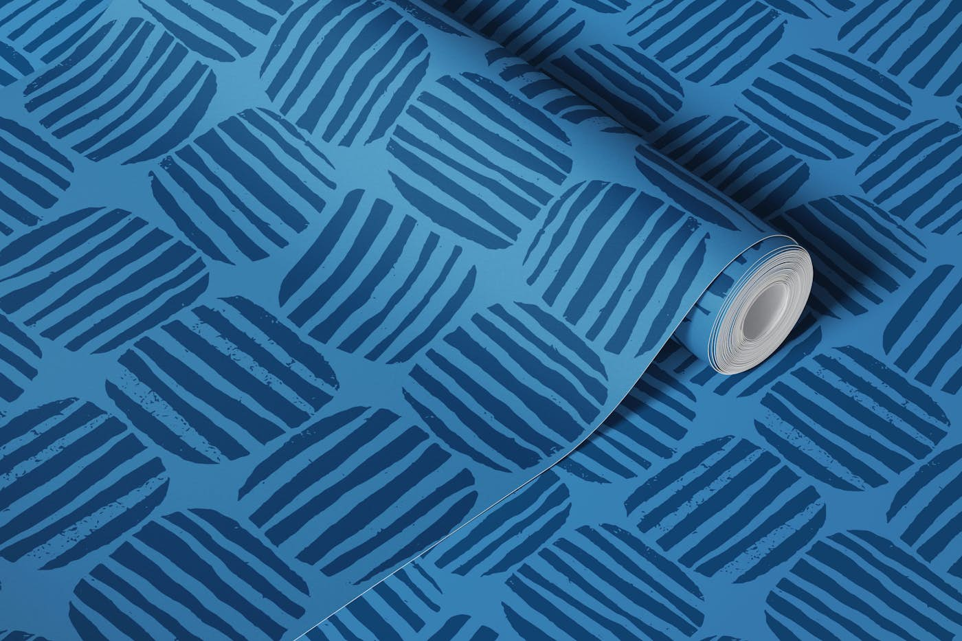 Striped Circle Squares Blue wallpaper roll