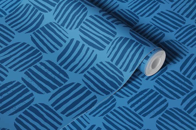 Striped Circle Squares Bluewallpaper roll