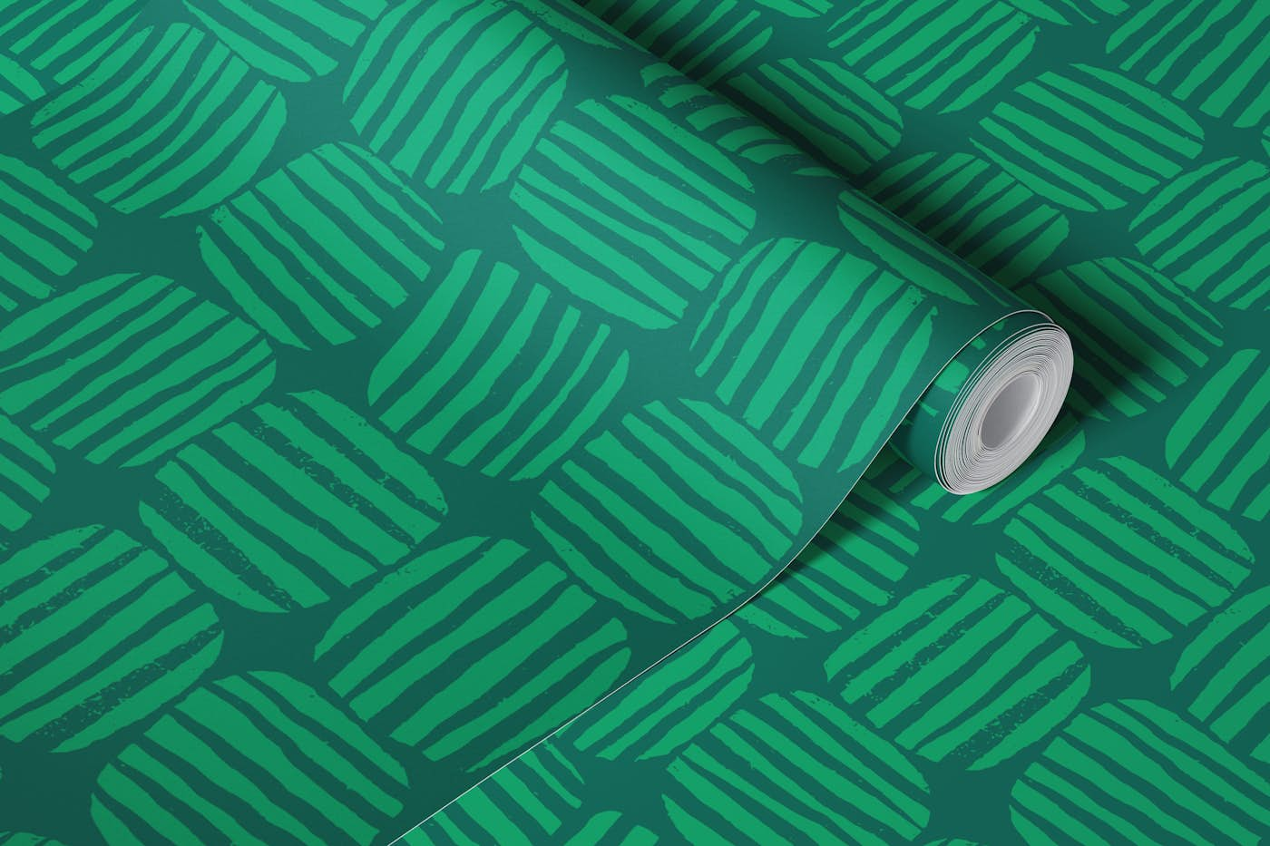 Striped Circle Squares Green wallpaper roll