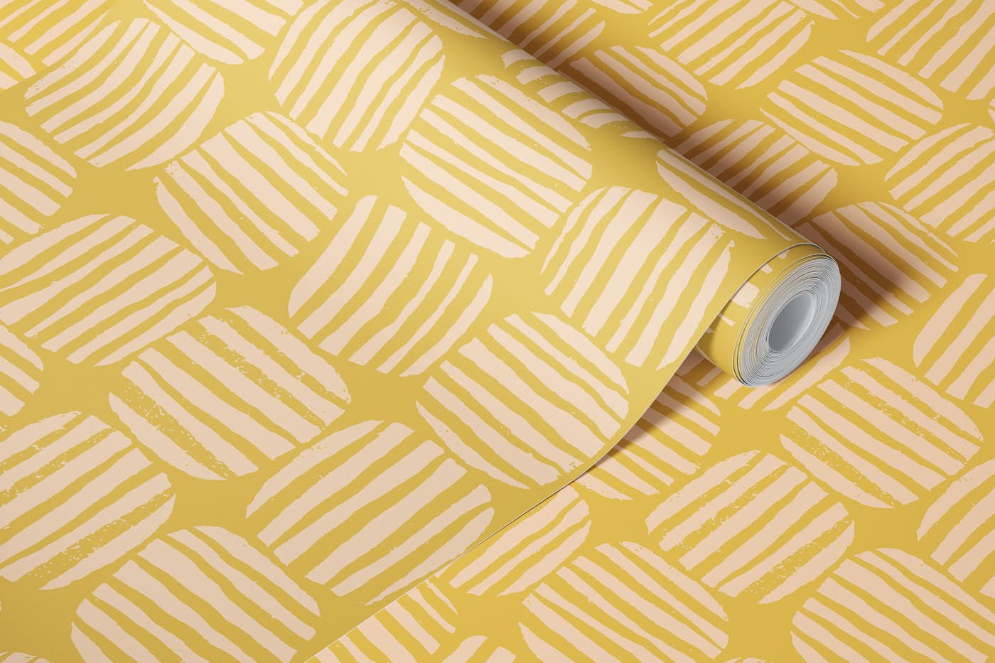 Striped Circle Squares Yellow wallpaper roll