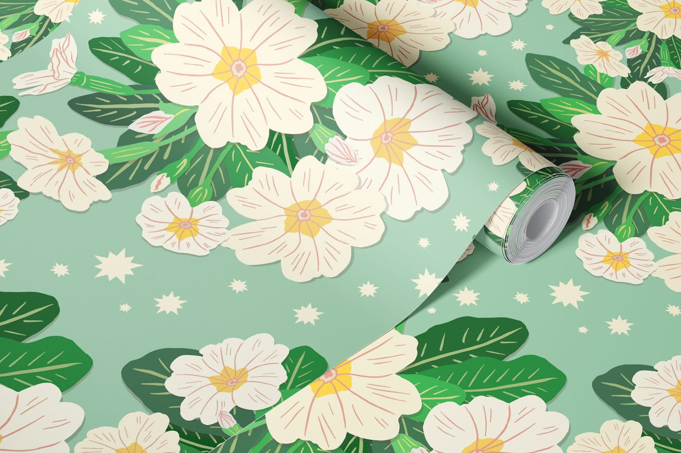 Primrose and Stars Pattern wallpaper roll