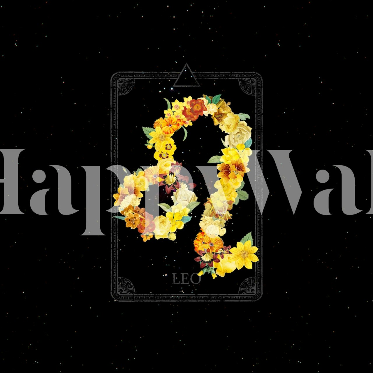 Leo zodiac sign floral arrangement wall mural on a dark background
