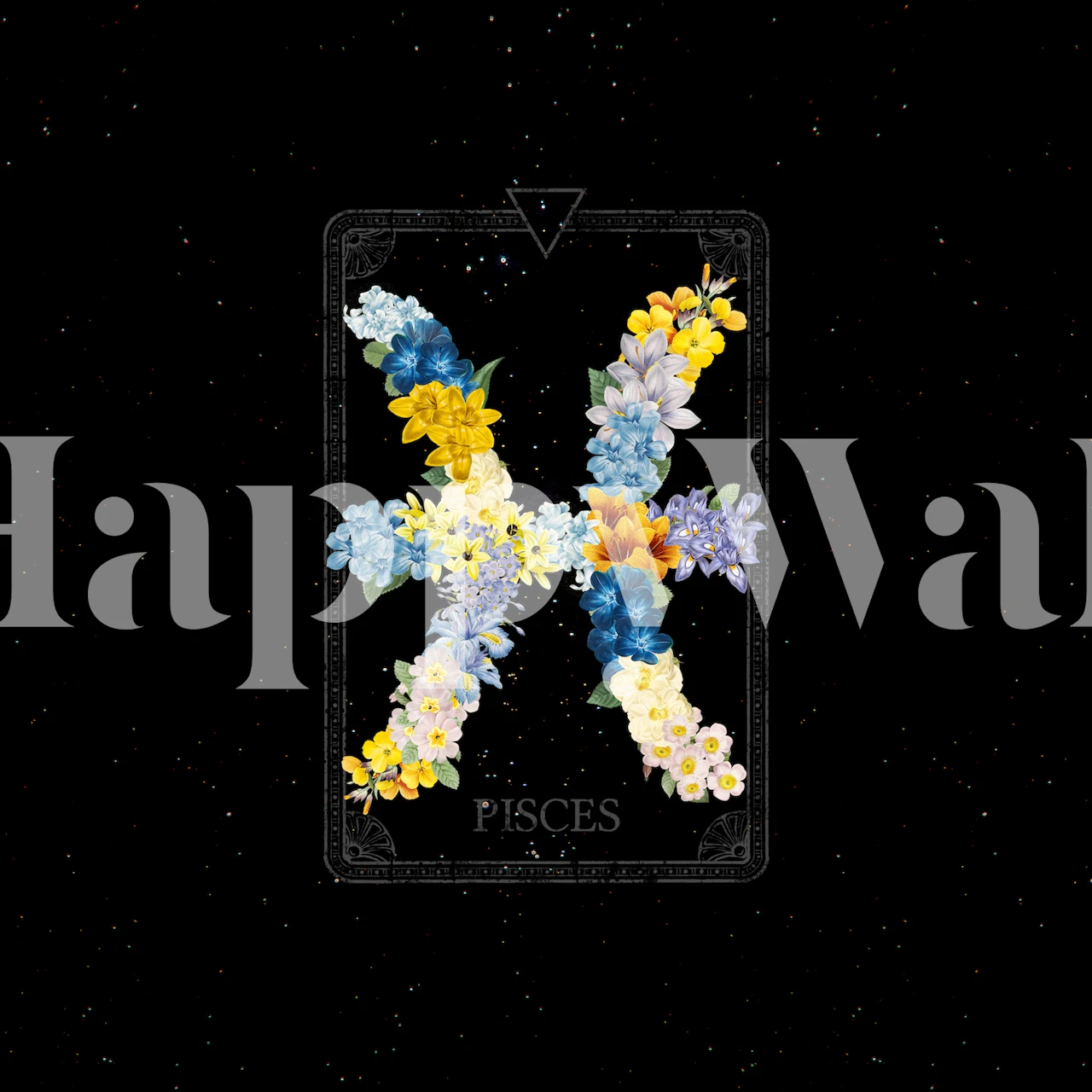 Pisces zodiac sign floral pattern wall mural against a starry night backdrop