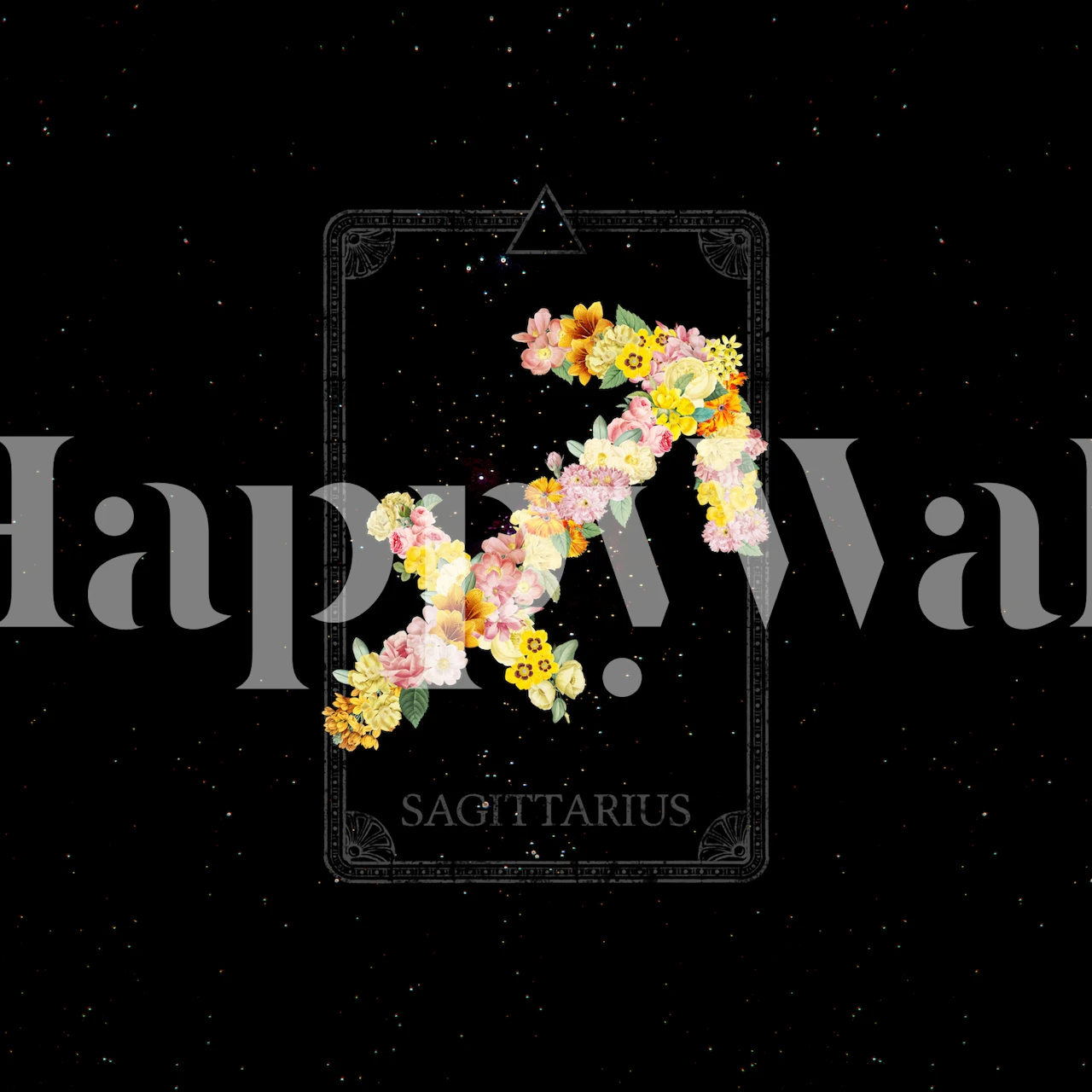 Floral Zodiac Sign Sagittarius wall mural with constellation and flowers on a starry background