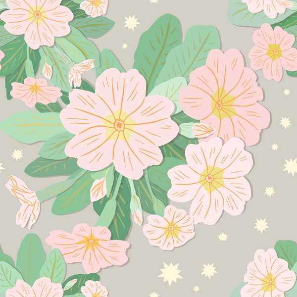 Pink Primrose and Stars Pattern