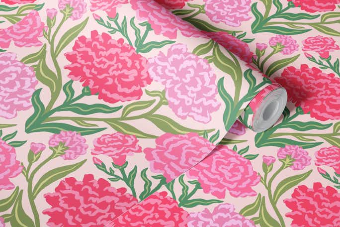 Carnations Pattern in Pinkwallpaper roll
