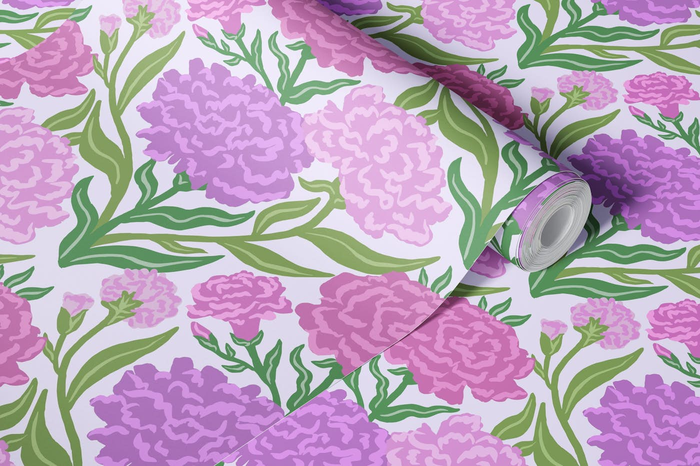 Carnations Pattern in Purple wallpaper roll