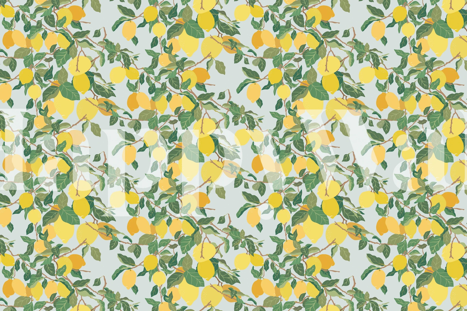 Bright lemon tree illustration on a blue background wall mural