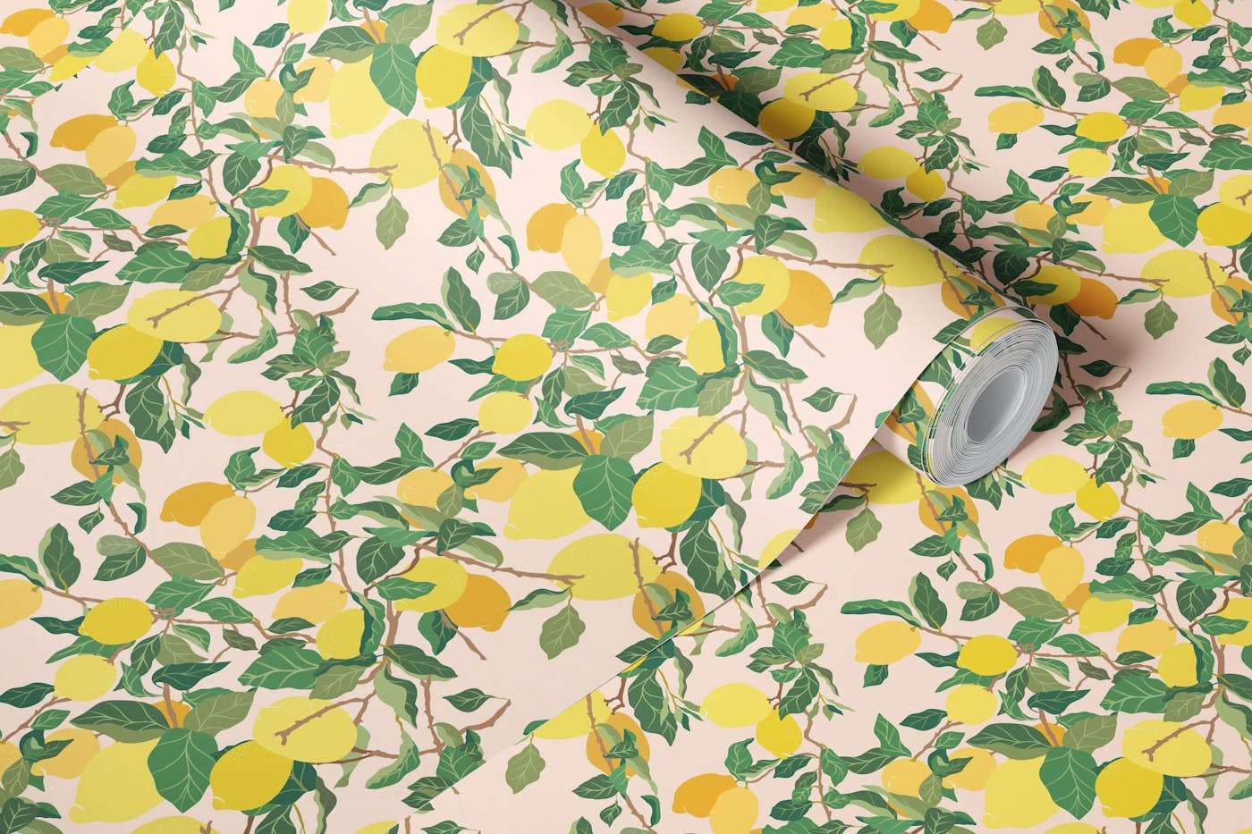 Lemon Tree on Pink Pattern wallpaper roll