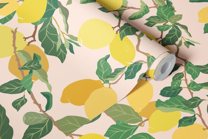 Lemon Tree on Pink Muralwallpaper roll