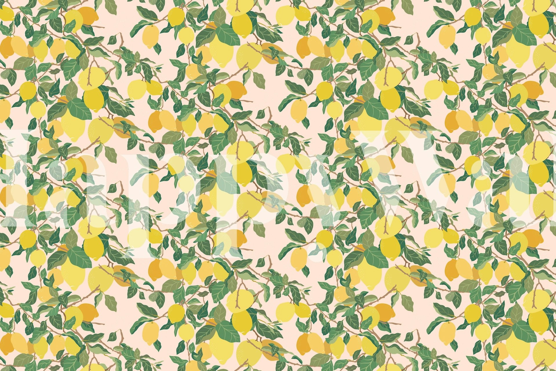 Lemon tree wallpaper in a bright room