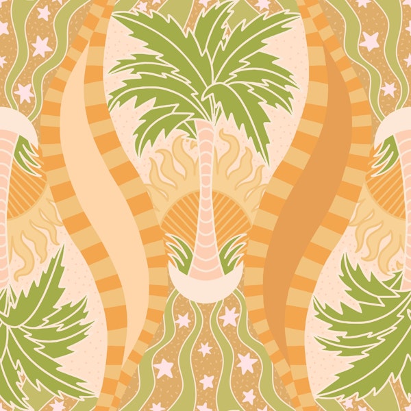 Palm Trees Calm Seas Orange Pattern