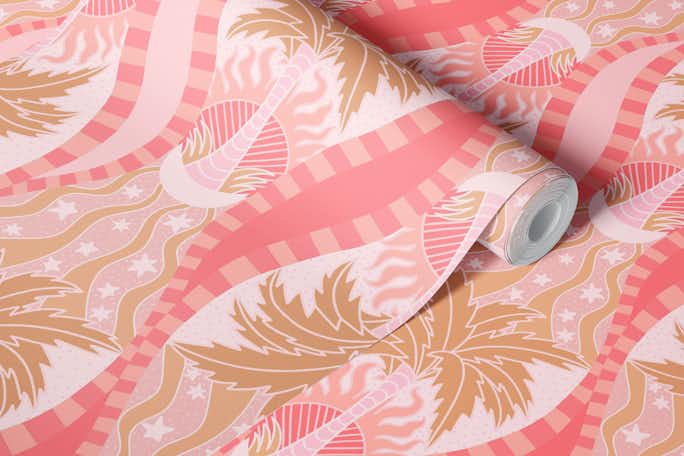 Palm Trees Calm Seas Pink Patternwallpaper roll