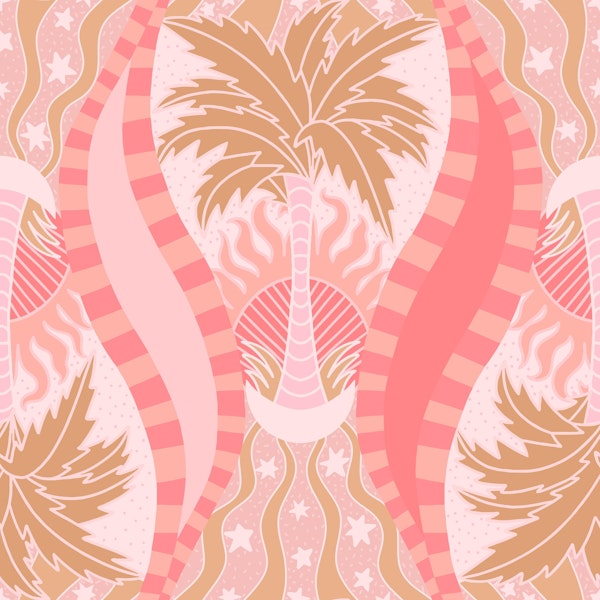 Palm Trees Calm Seas Pink Pattern