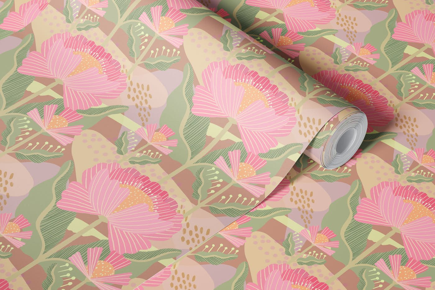 Water Lilies Pattern Pink Pattern wallpaper roll