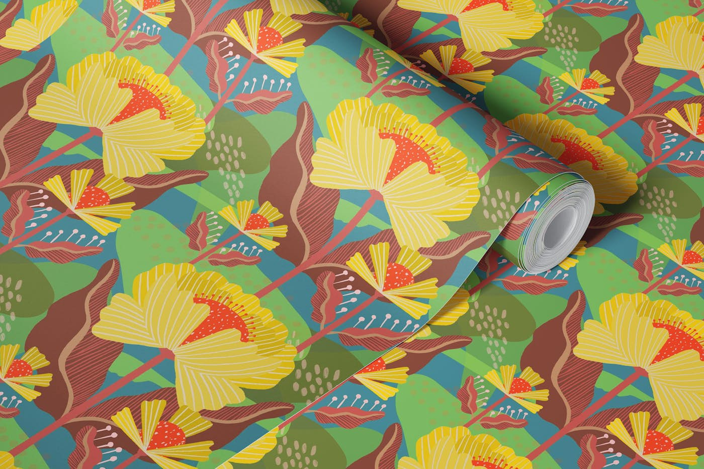 Water Lilies Pattern Yellow Pattern wallpaper roll