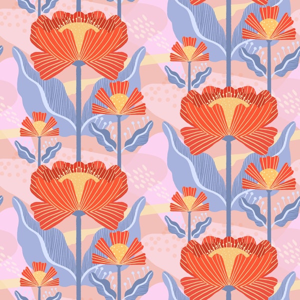 Water Lilies Pattern Red Pattern