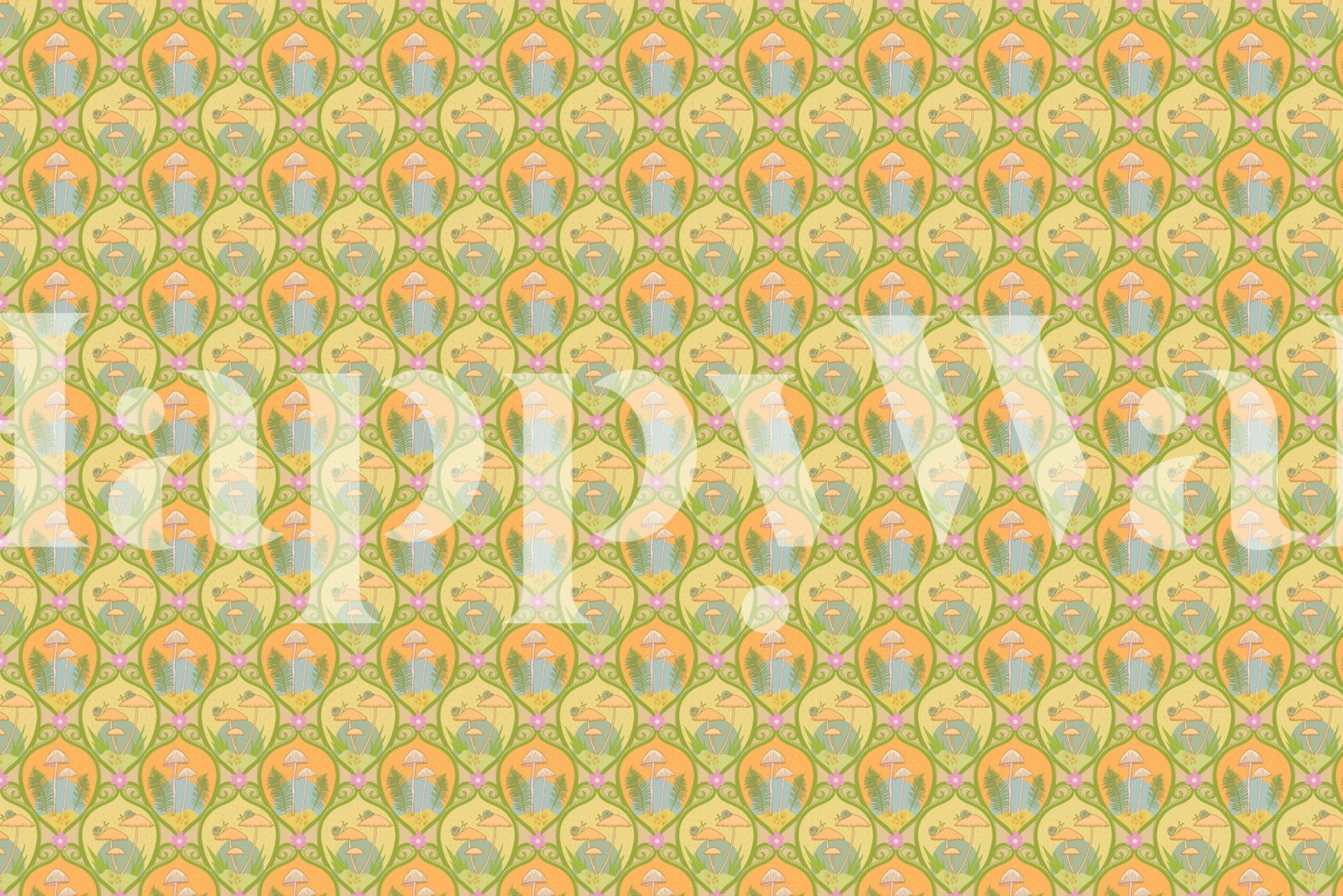 Mushrooms and Snails wallpaper in a room