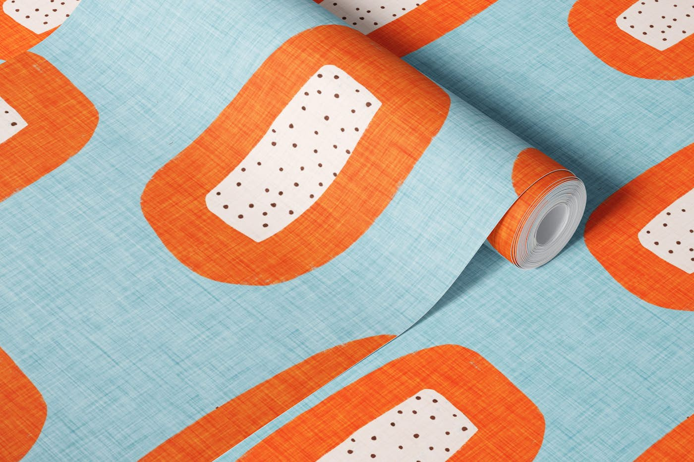 Mid Century Oval Blue-Orange wallpaper roll