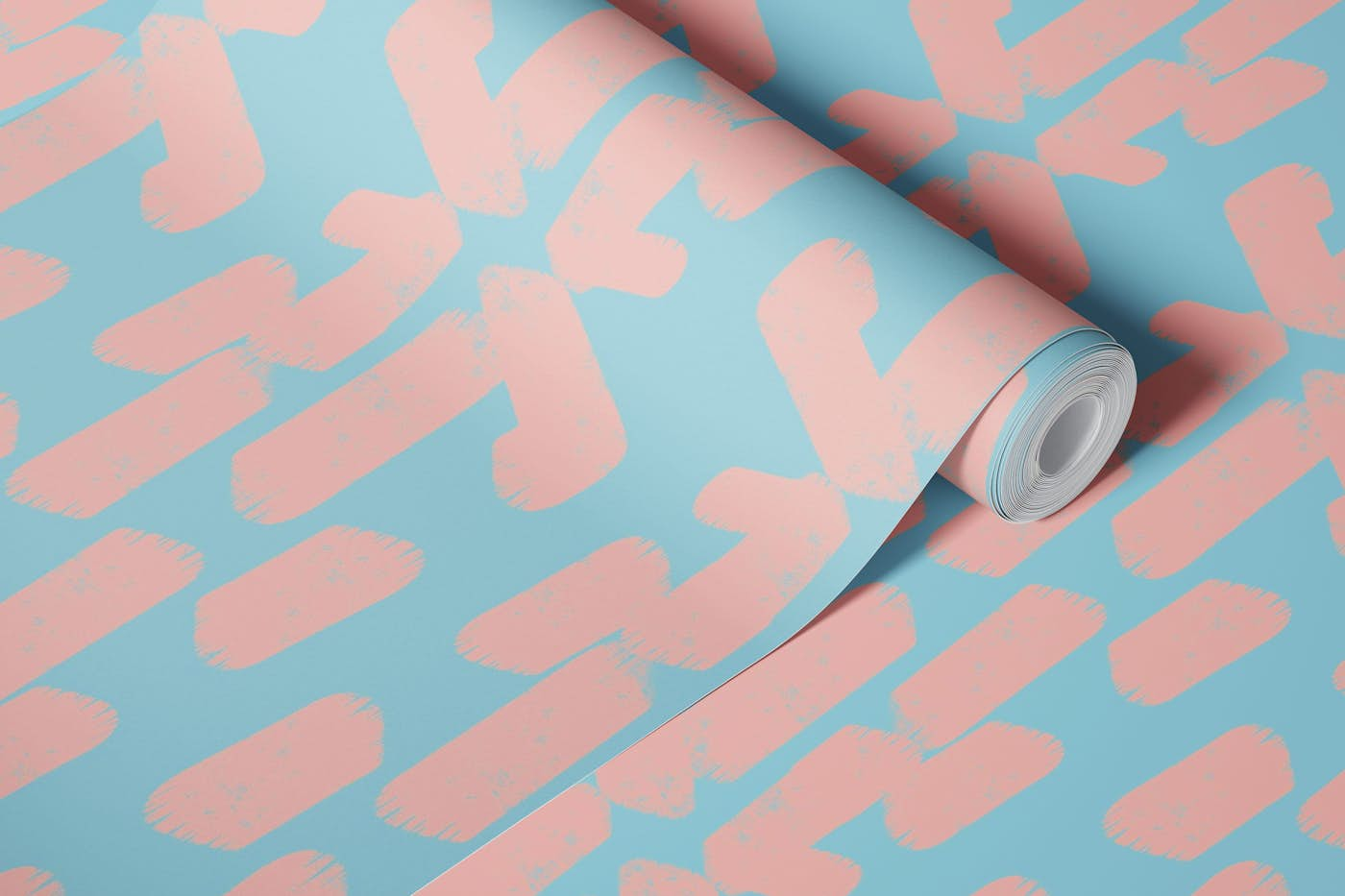 Mid Mod Geometric Tracks Blue-Pink wallpaper roll