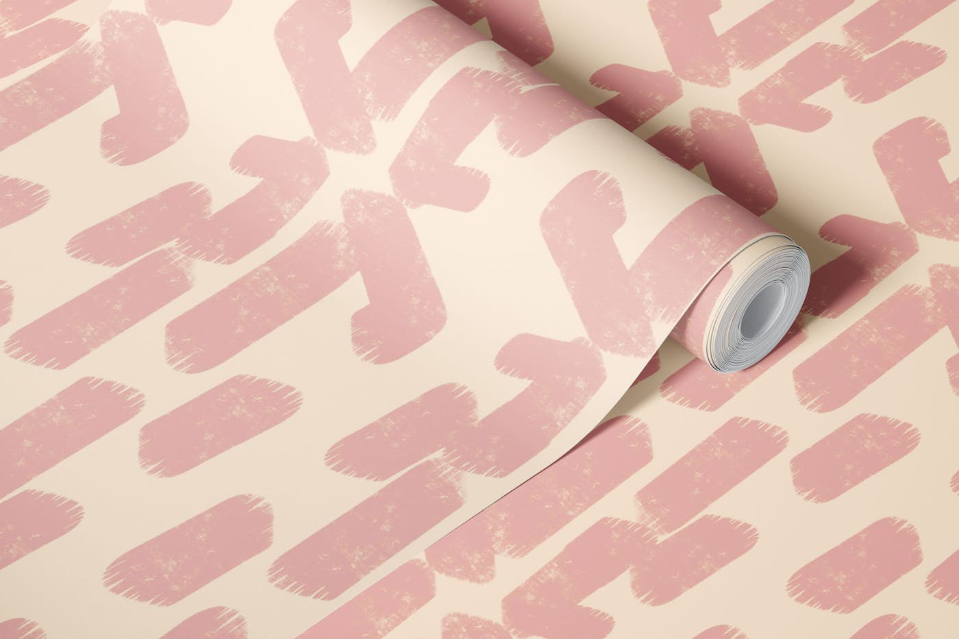 Mid Mod Geometric Tracks Linen-Pink wallpaper roll