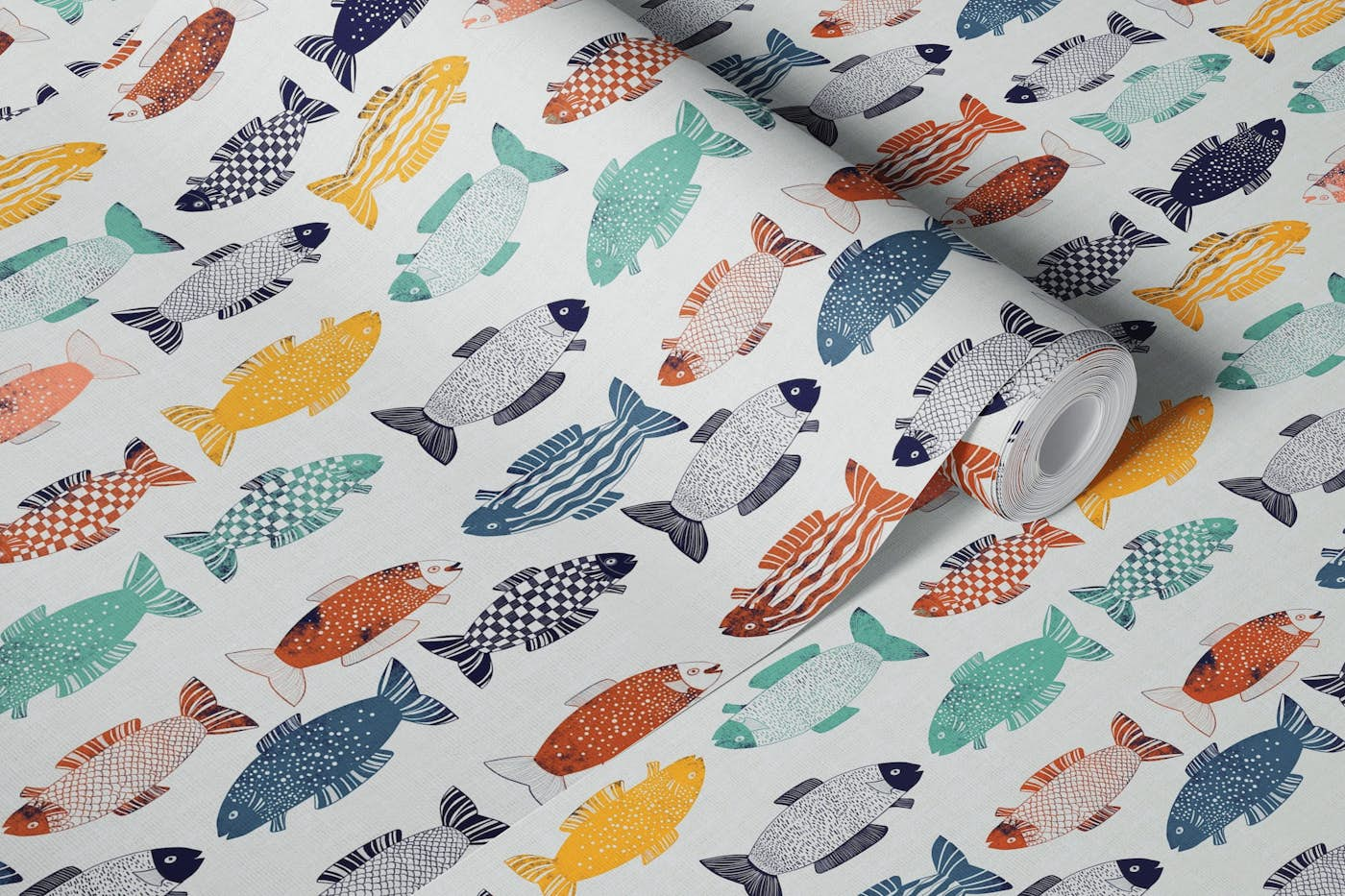 Retro fishes color wallpaper roll