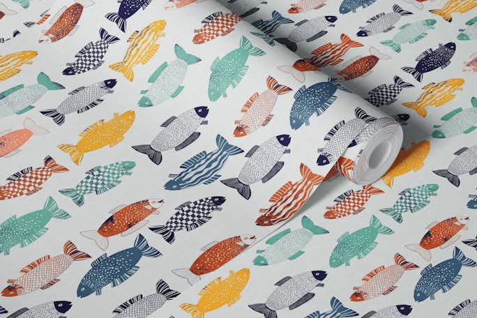 Retro fishes colorwallpaper roll
