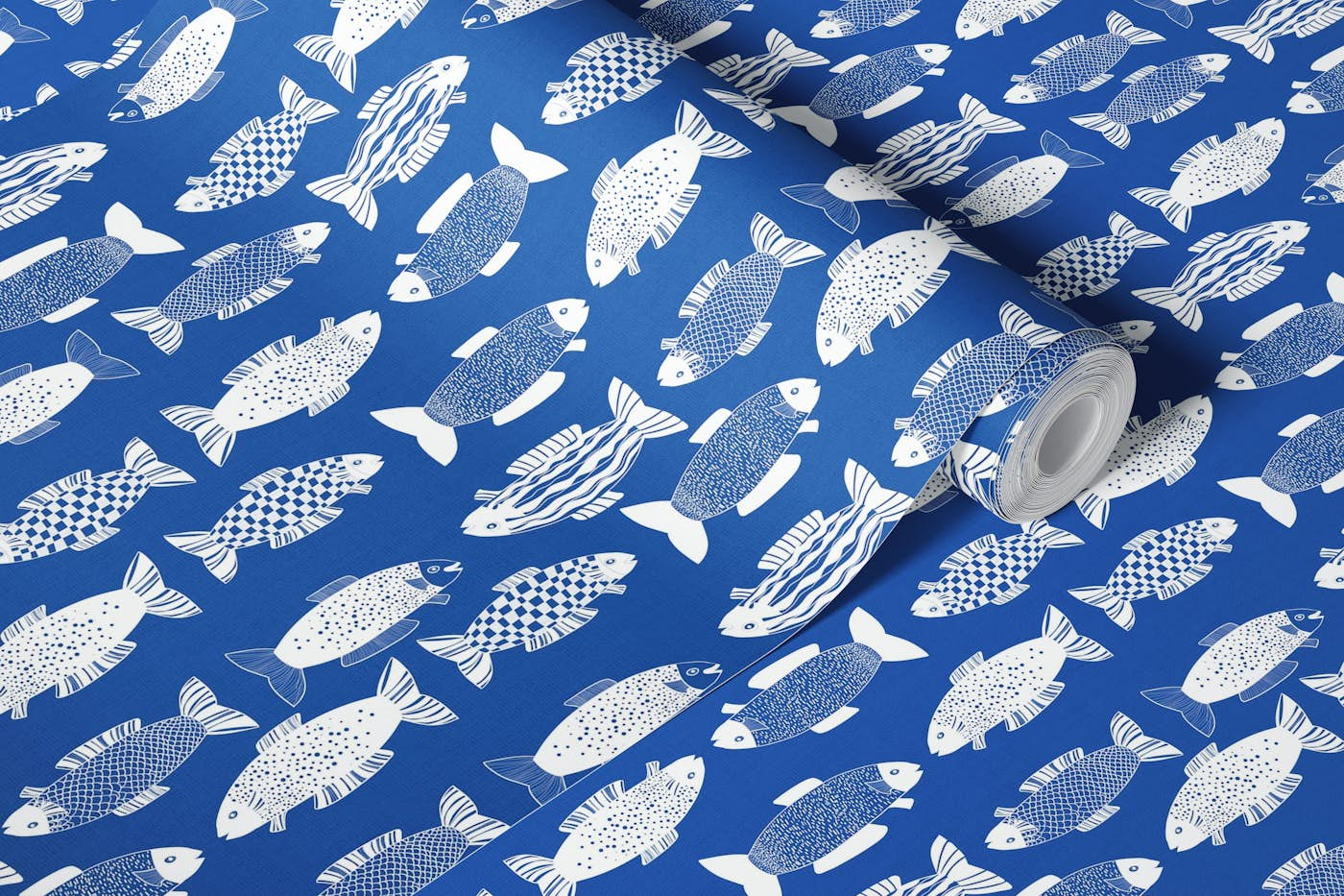 funny fishes on blue wallpaper roll