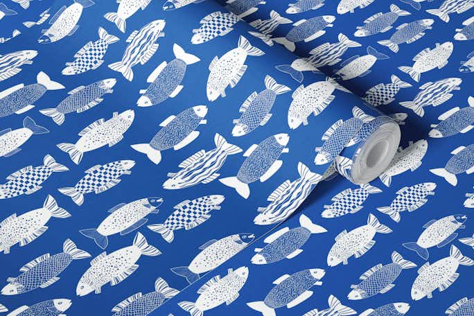 funny fishes on bluewallpaper roll