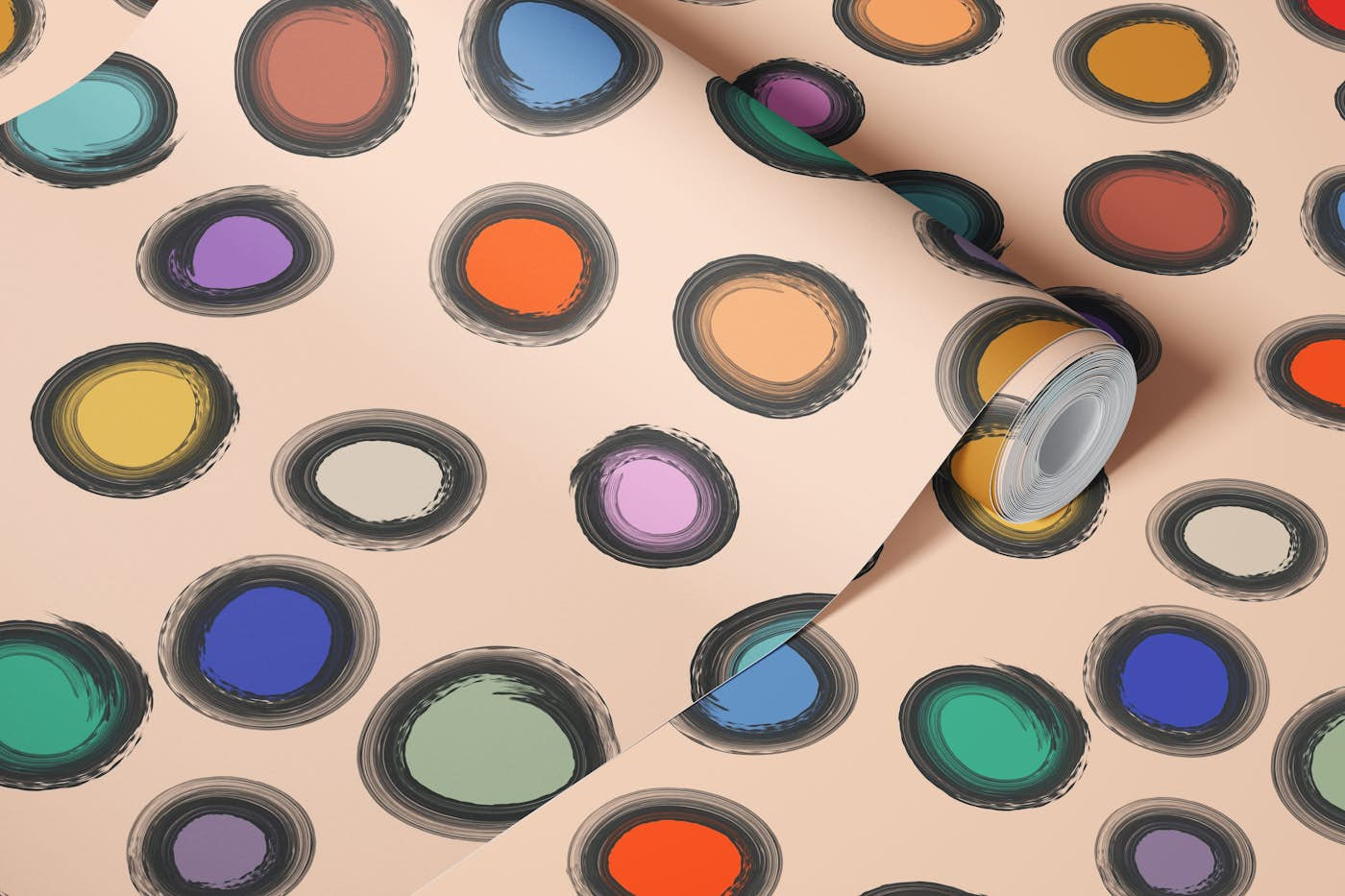 Colorful Painted Dots on Apricot Pattern wallpaper roll