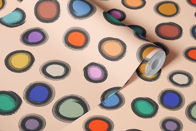 Colorful Painted Dots on Apricot Patternwallpaper roll