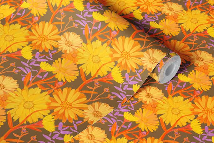 Calendula Floral Patternwallpaper roll