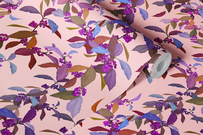 Beautyberry on Pink Patternwallpaper roll