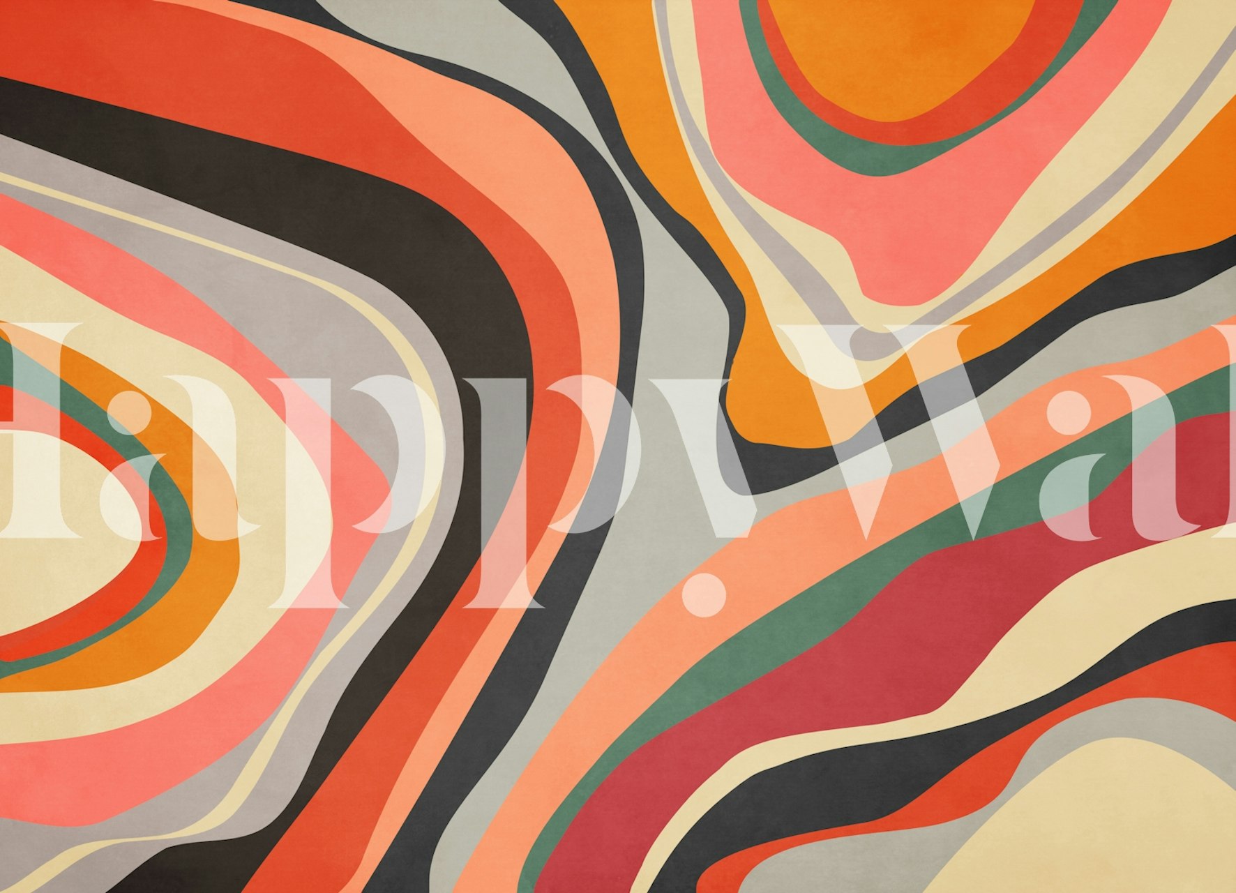 Colorful abstract pattern with wavy lines in red, pink, orange, and black wallpaper