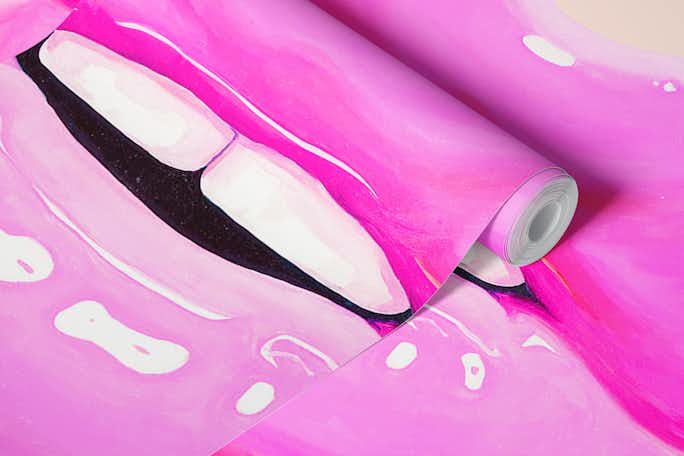 Pink lipswallpaper roll