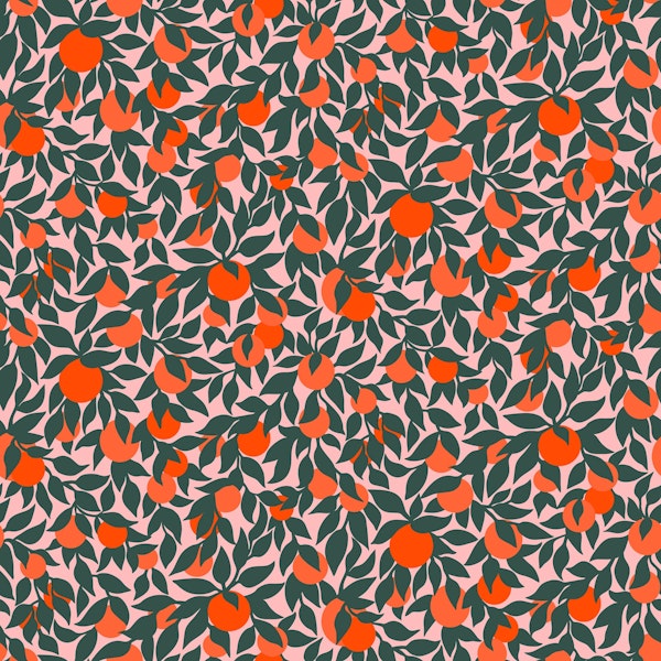Oranges and Leaves on Pink Pattern
