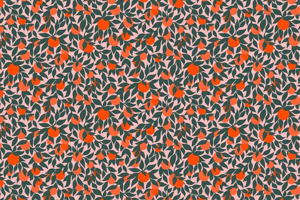 Oranges and Leaves on Pink Mural