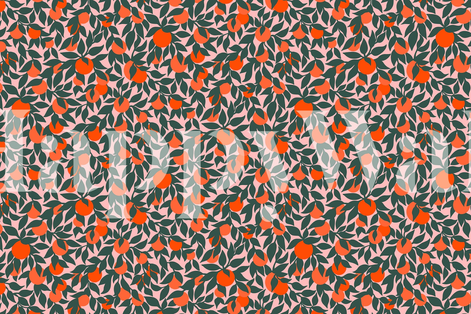 Oranges and leaves mural wallpaper in a room