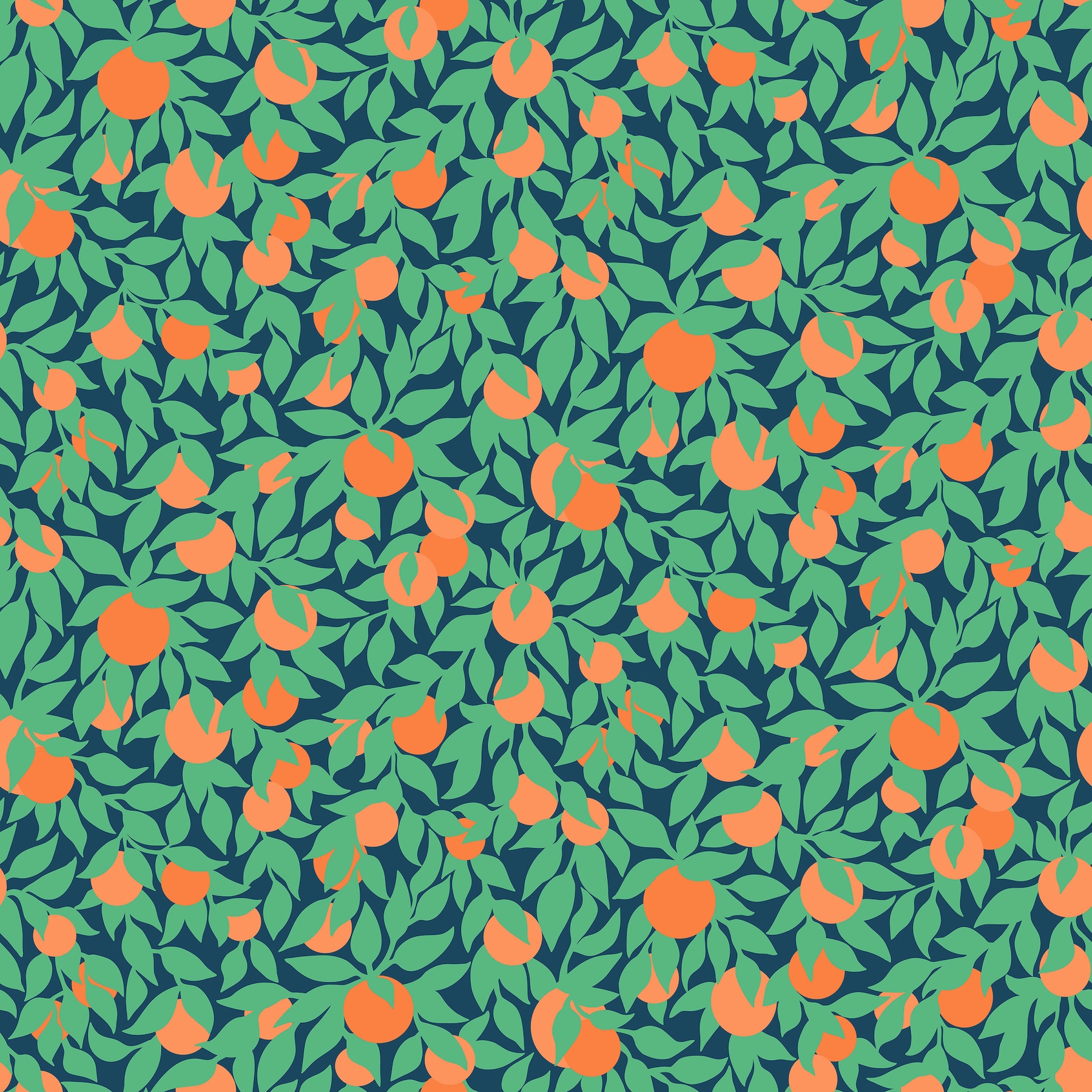 Oranges and Leaves on Navy Pattern Wallpaper | Happywall