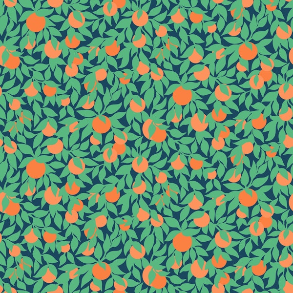 Oranges and Leaves on Navy Pattern