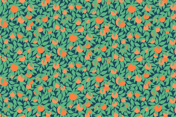 Oranges and Leaves on Navy Mural